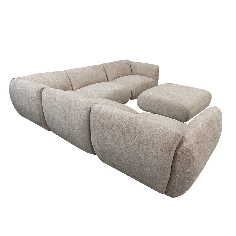 Amsterdam 6 Seater Corner + Ottoman Sofa Latte