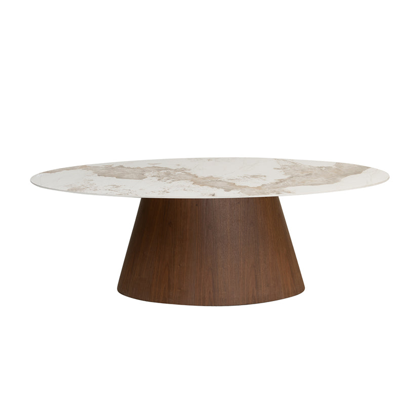 Ellipse Dining Table – Ceramic Marble / Walnut Veneer