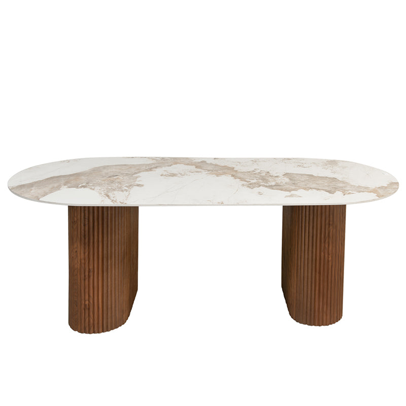 Urban Chique Dining Table – Ceramic Marble / Walnut Veneer