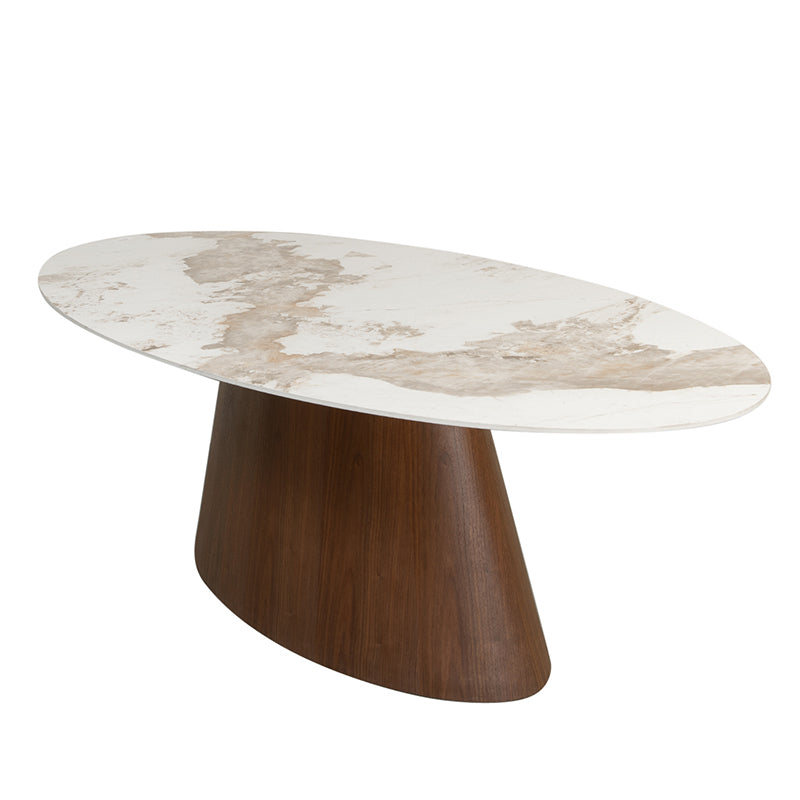 Ellipse Dining Table – Ceramic Marble / Walnut Veneer