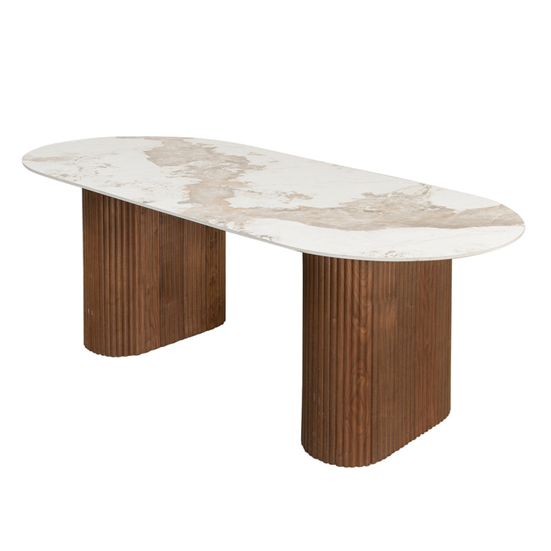 Urban Chique Dining Table – Ceramic Marble / Walnut Veneer