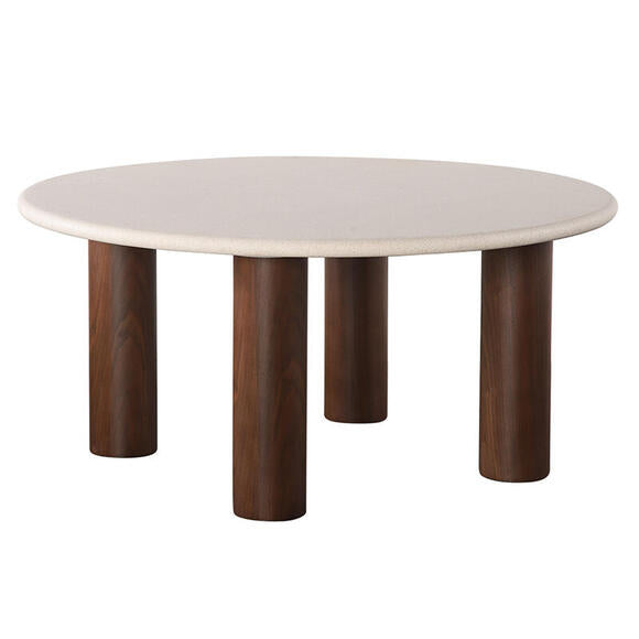 Japandi Low Dining Table Micro Cement / Walnut Veneer