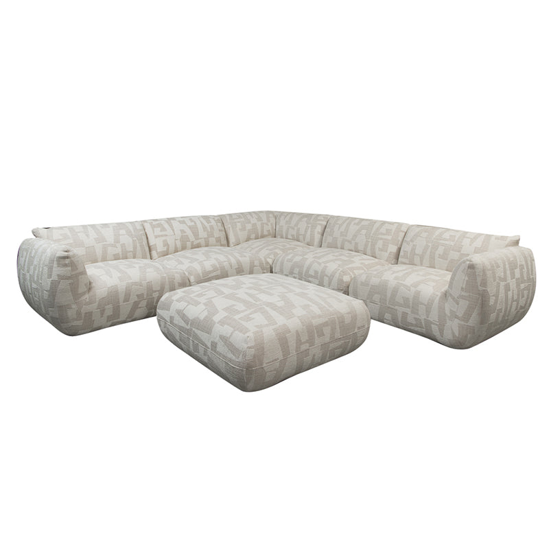 Amsterdam 6 Seater Corner + Ottoman Sofa White Glyphs