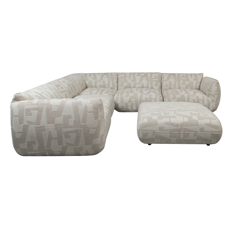 Amsterdam 6 Seater Corner + Ottoman Sofa White Glyphs
