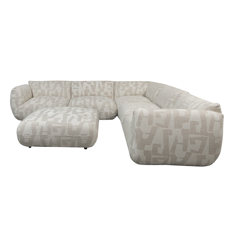 Amsterdam 6 Seater Corner + Ottoman Sofa White Glyphs