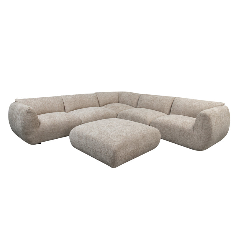 Amsterdam 6 Seater Corner + Ottoman Sofa Latte