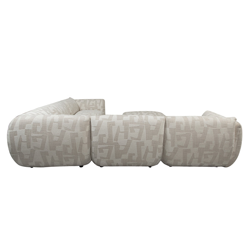 Amsterdam 6 Seater Corner + Ottoman Sofa White Glyphs