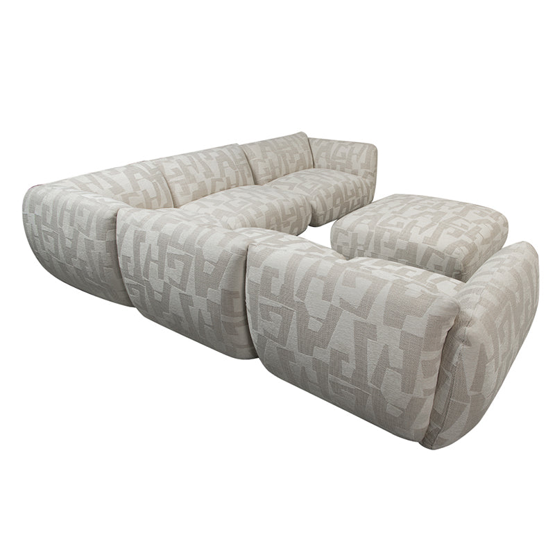 Amsterdam 6 Seater Corner + Ottoman Sofa White Glyphs